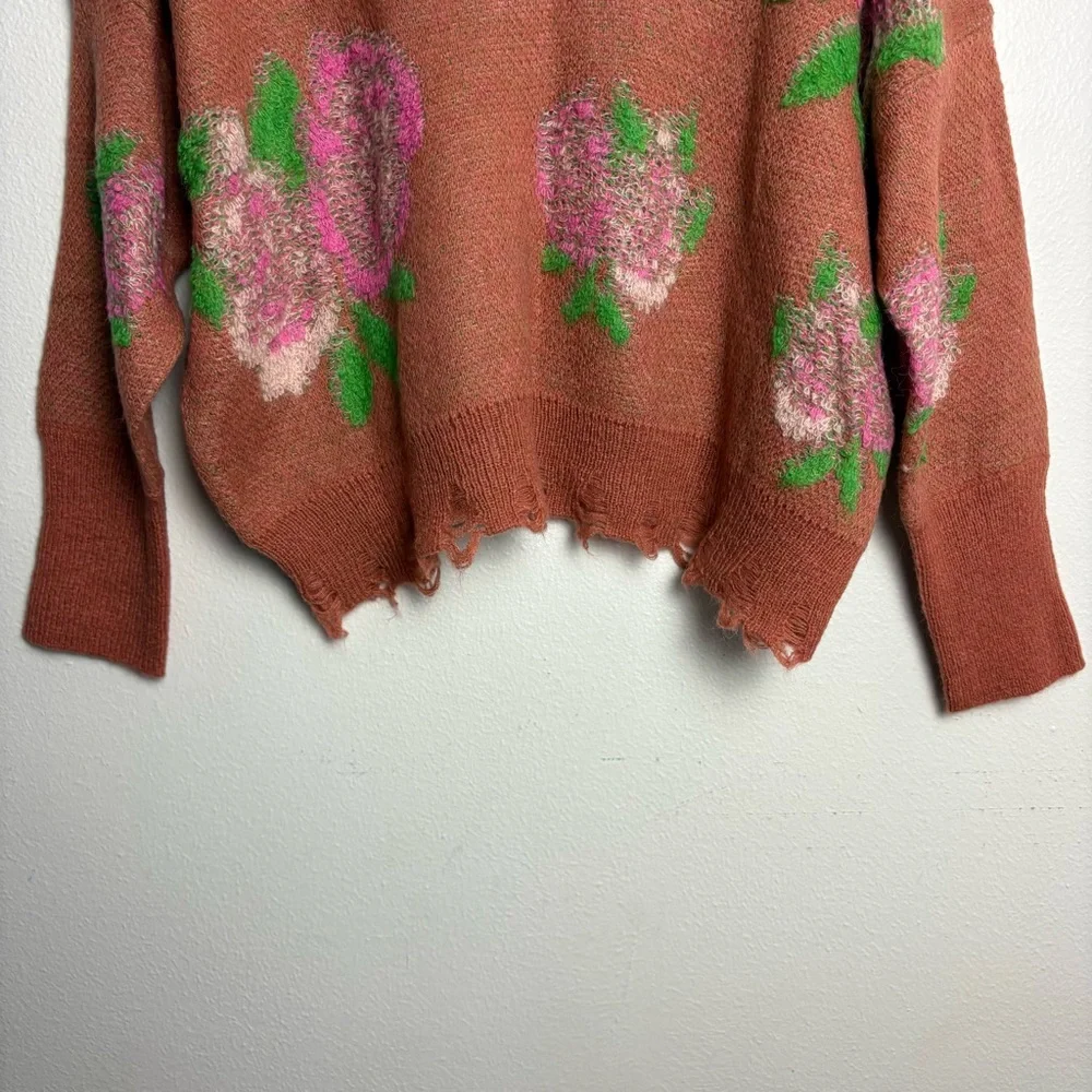 Anthropologie Floral Distressed Drop Shoulder Sweater Size Small - Picture 6 of 15